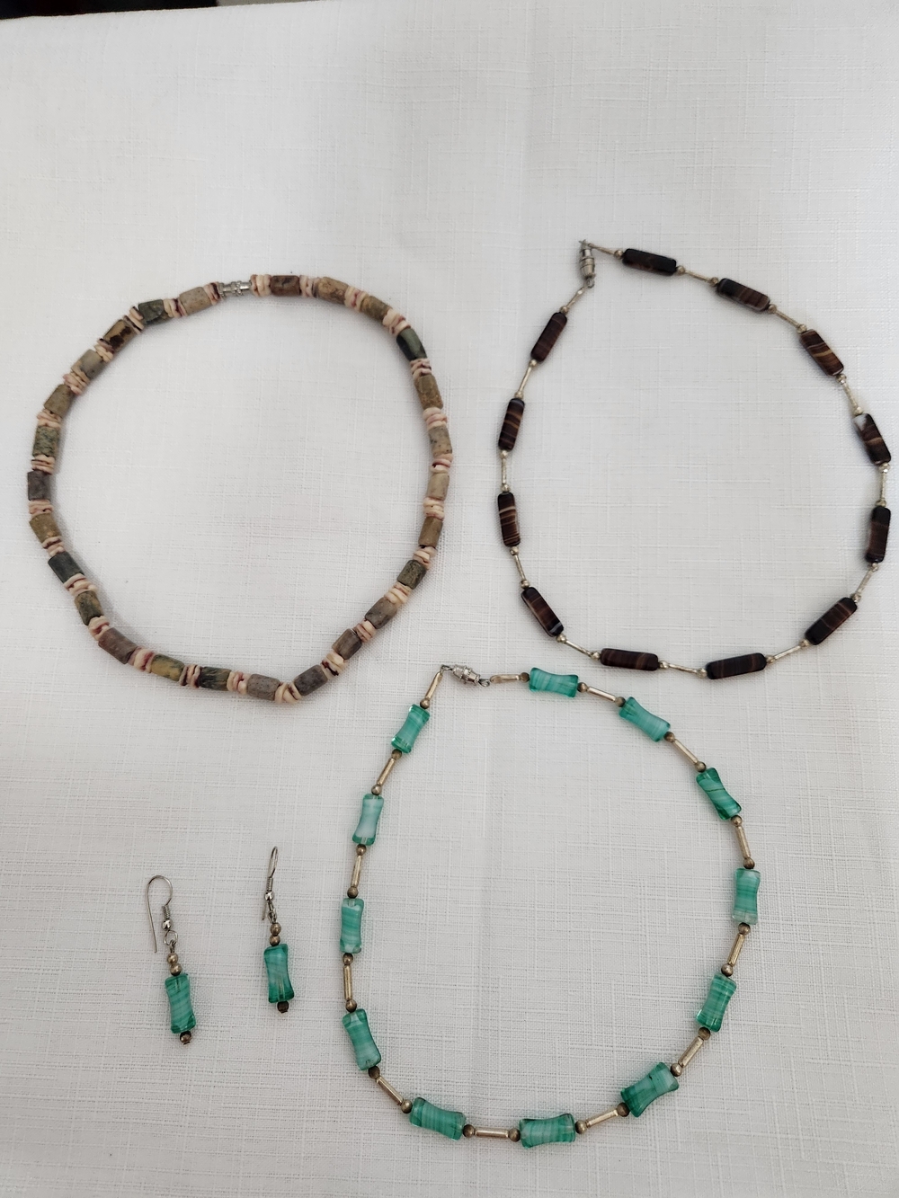 Handmade Green Bead Necklace and Earring Set & Brown Bead Necklace And Choker